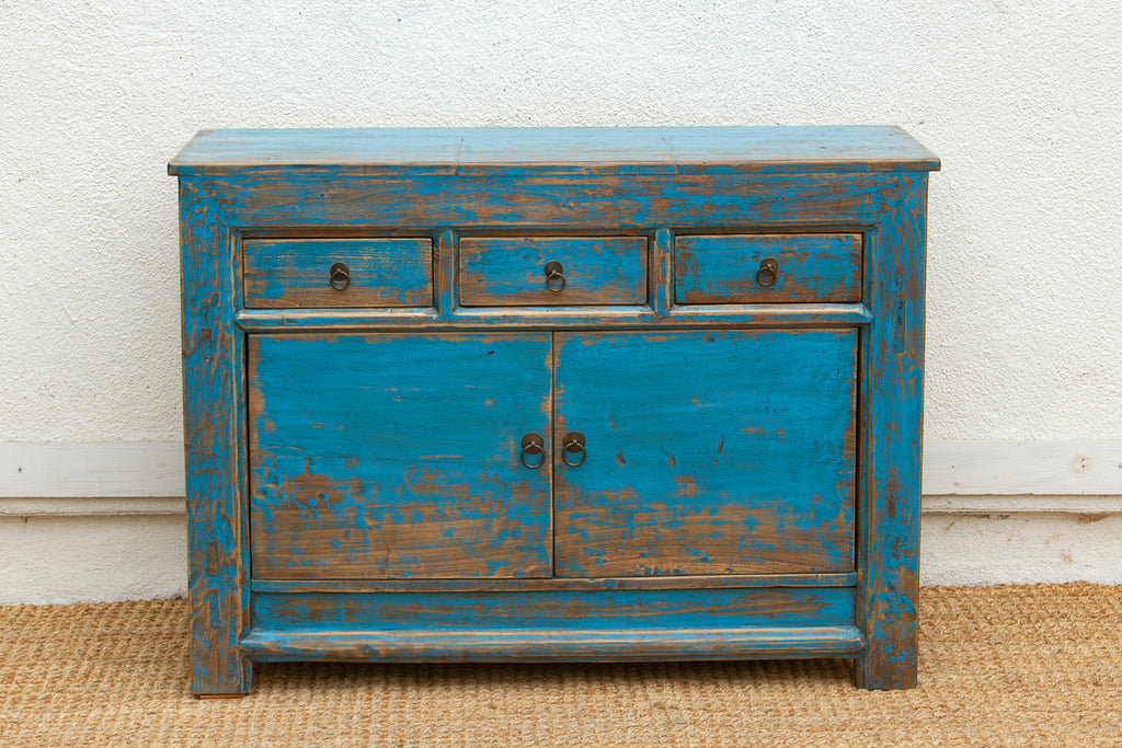Ming Teal Distressed Vintage Credenza