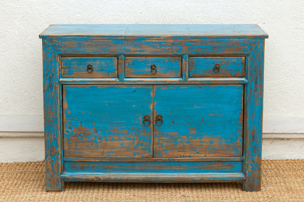 Ming Teal Distressed Vintage Credenza