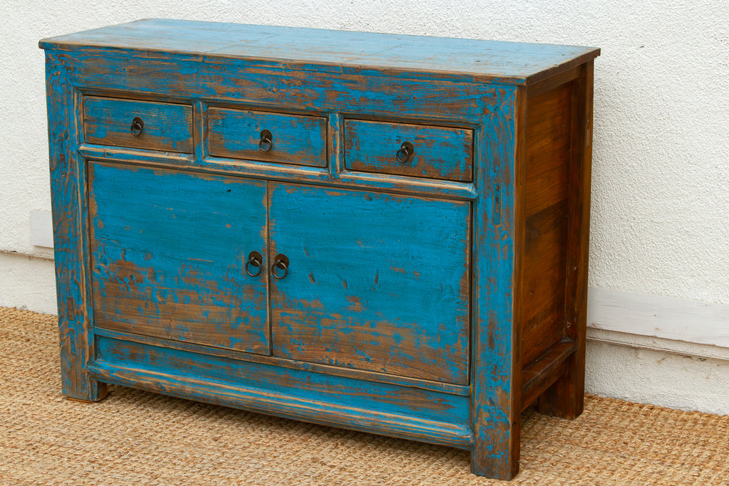 Ming Teal Distressed Vintage Credenza