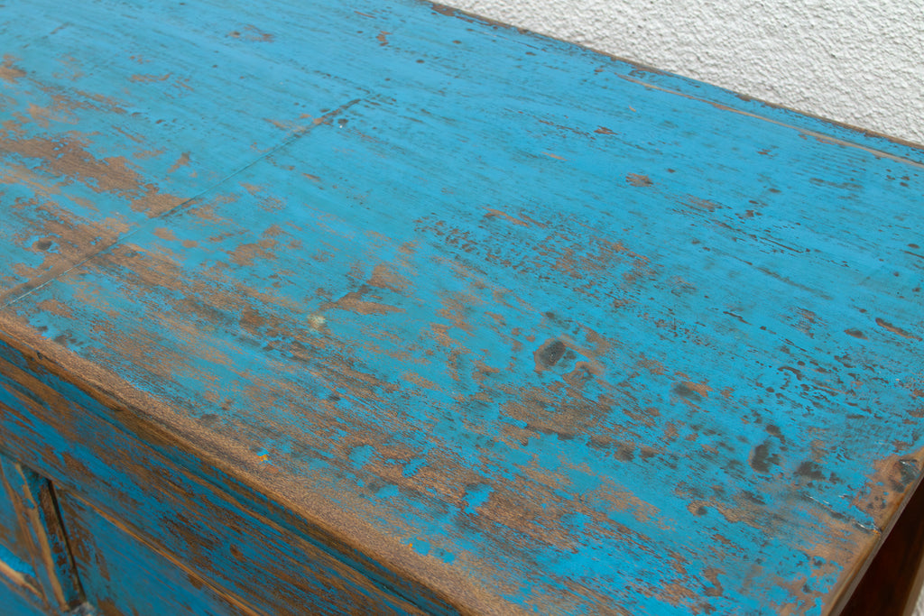 Ming Teal Distressed Vintage Credenza