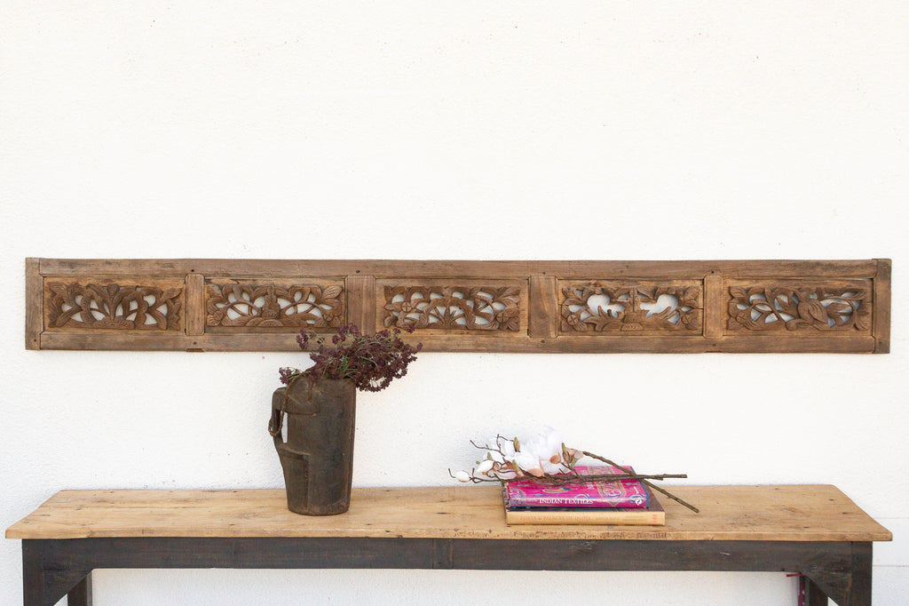 Antique Oxidized Gray Carved Wood Panel