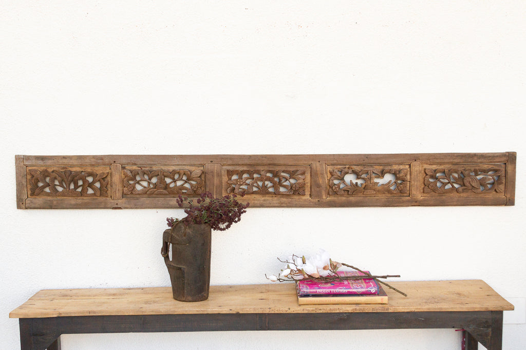 Antique Oxidized Gray Carved Wood Panel