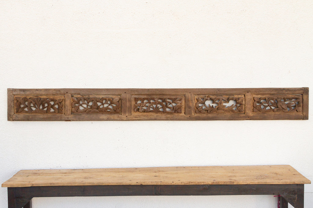 Antique Oxidized Gray Carved Wood Panel