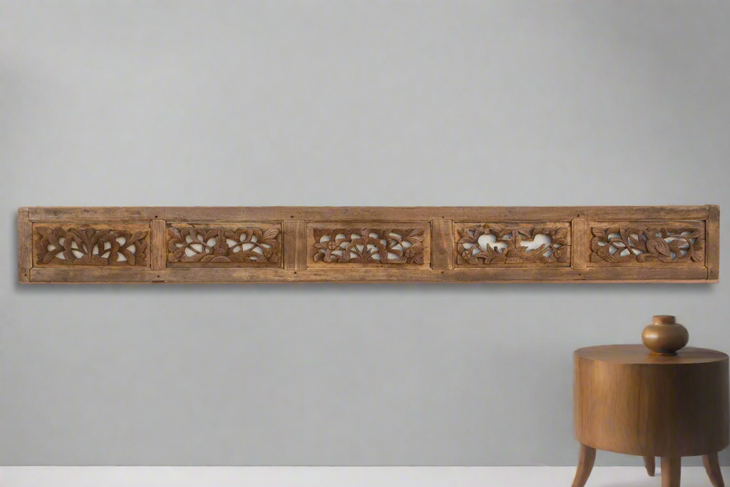 Antique Oxidized Gray Carved Wood Panel