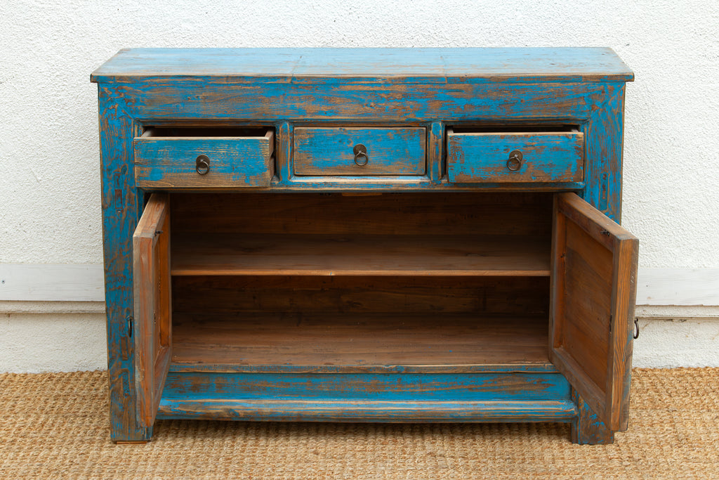 Ming Teal Distressed Vintage Credenza