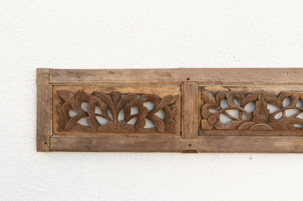 Antique Oxidized Gray Carved Wood Panel