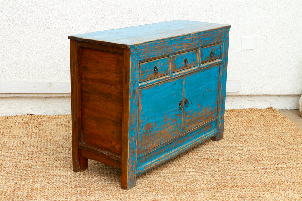 Ming Teal Distressed Vintage Credenza