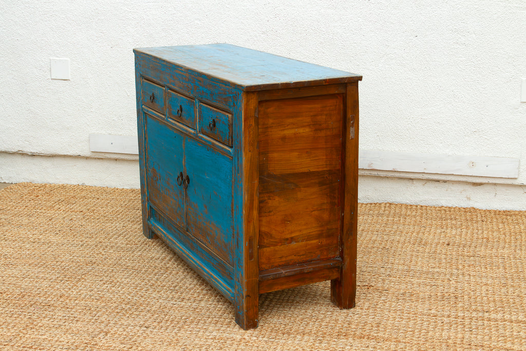 Ming Teal Distressed Vintage Credenza