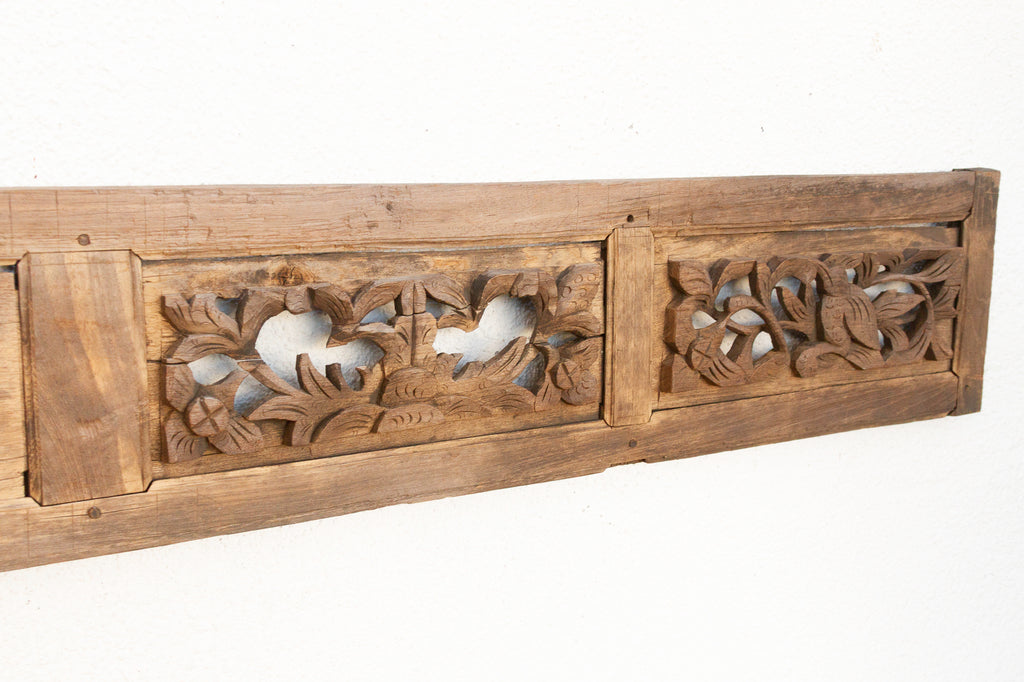 Antique Oxidized Gray Carved Wood Panel