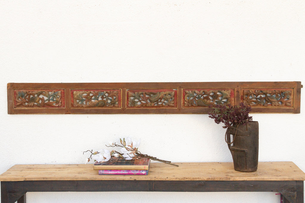 Majestic Floral Carved & Painted Wall Carving