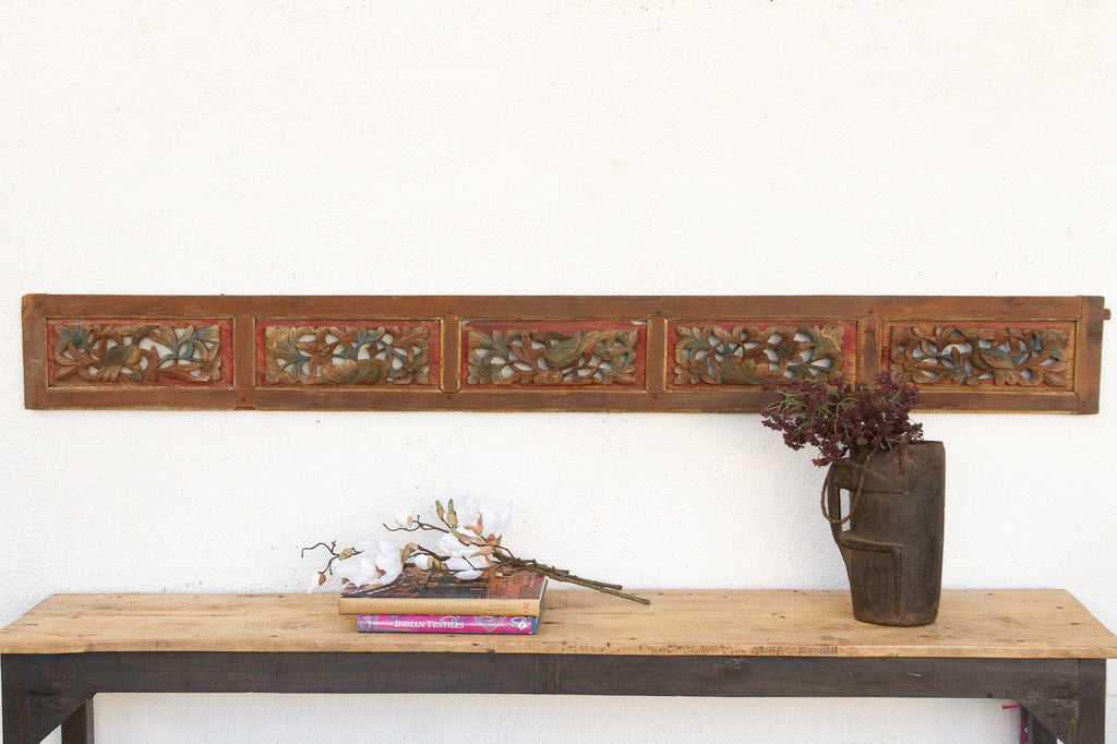 Majestic Floral Carved & Painted Wall Carving