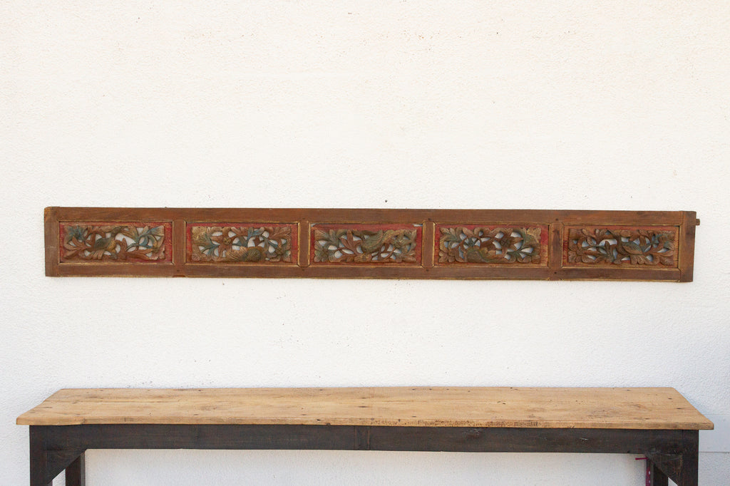 Majestic Floral Carved & Painted Wall Carving