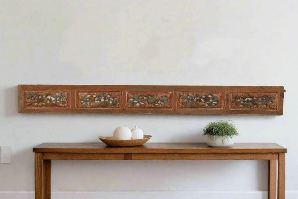 Majestic Floral Carved & Painted Wall Carving