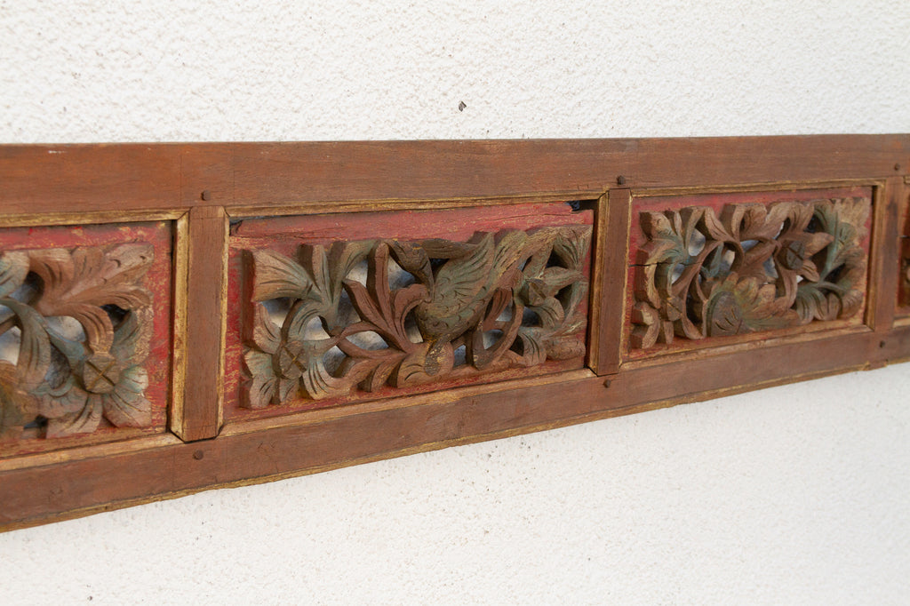 Majestic Floral Carved & Painted Wall Carving