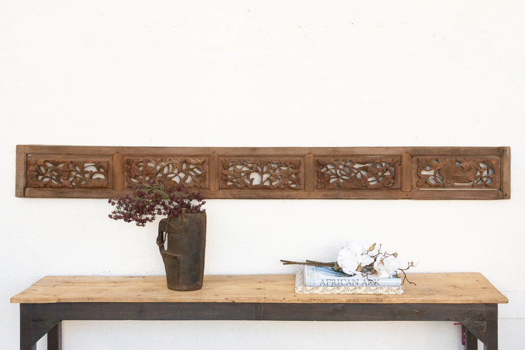 Antique Scholar's Five Paneled Carved Screen