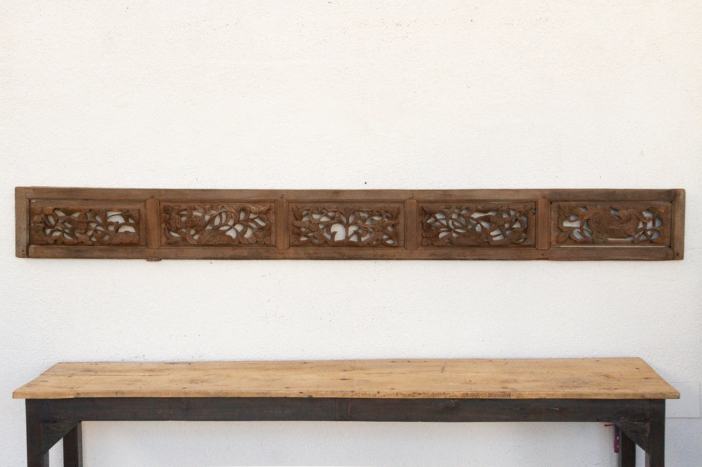 Antique Scholar's Five Paneled Carved Screen