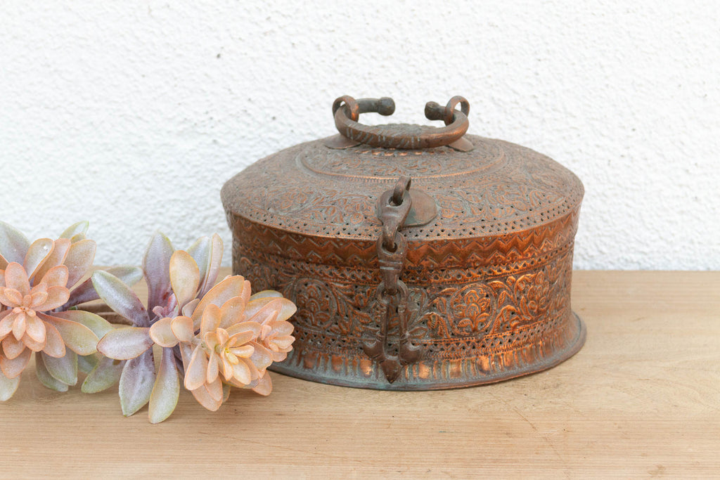 Antique Pierced Copper Indian Dowry Box