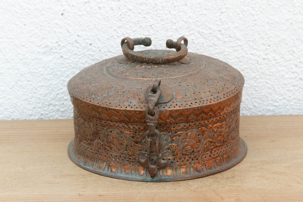 Antique Pierced Copper Indian Dowry Box