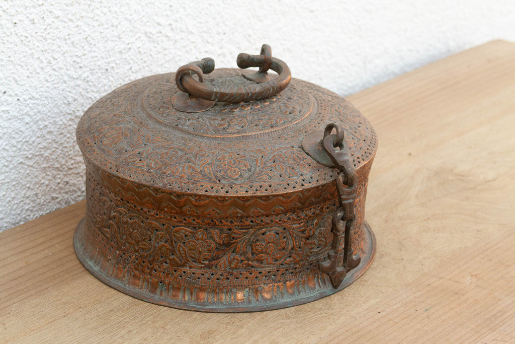 Antique Pierced Copper Indian Dowry Box