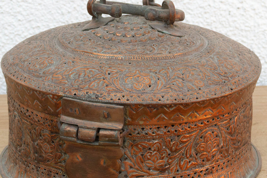 Antique Pierced Copper Indian Dowry Box