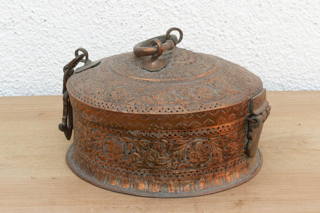 Antique Pierced Copper Indian Dowry Box