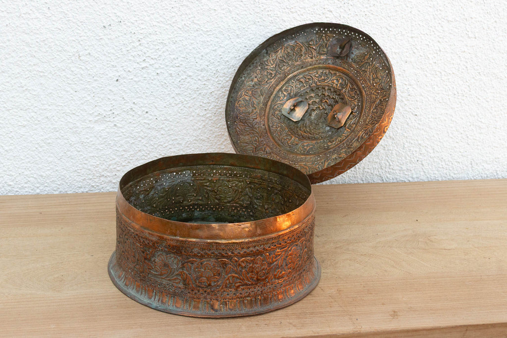 Antique Pierced Copper Indian Dowry Box