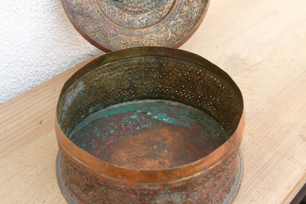 Antique Pierced Copper Indian Dowry Box