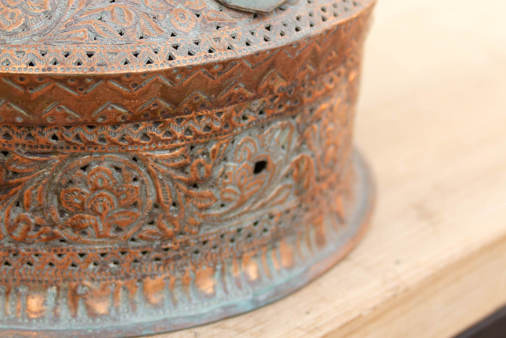Antique Pierced Copper Indian Dowry Box