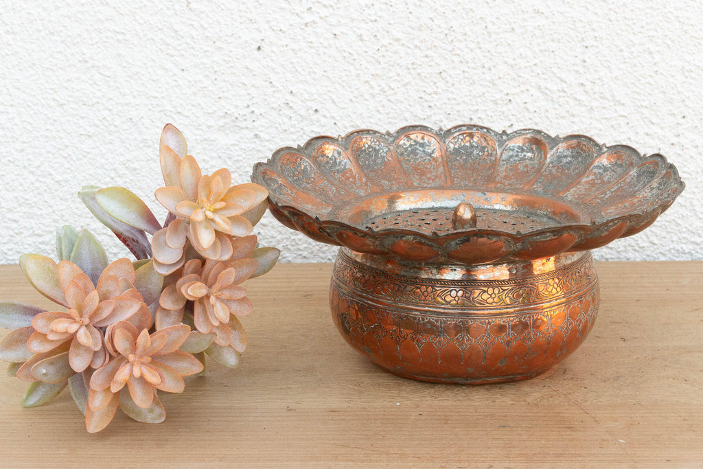 Antique Ikebana Copper Flower Vessel