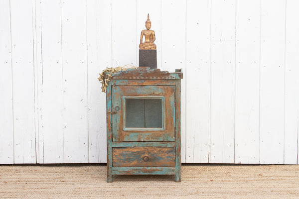 Antique Rustic Blue Colonial Nightstand