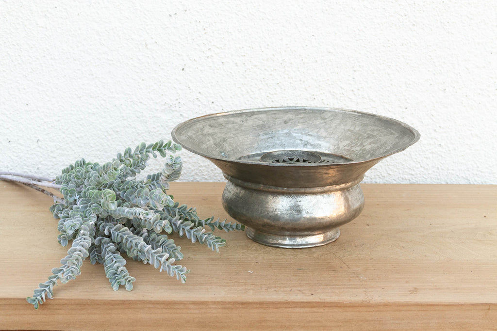 Silvered Lotus, Antique Tinned Copper Vessel