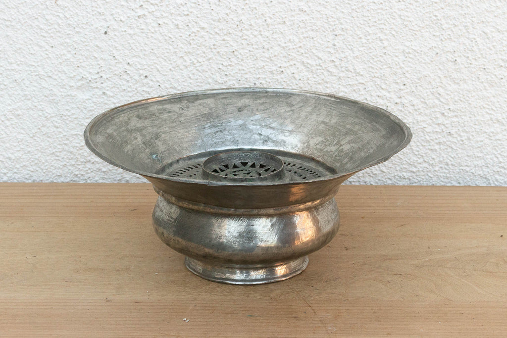 Silvered Lotus, Antique Tinned Copper Vessel