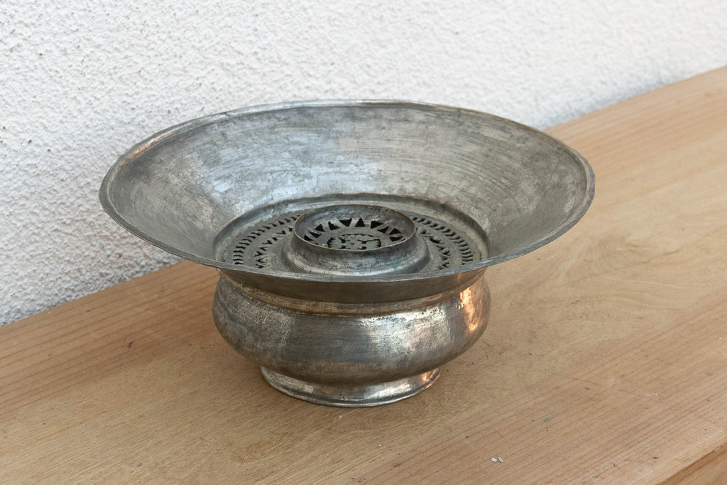 Silvered Lotus, Antique Tinned Copper Vessel