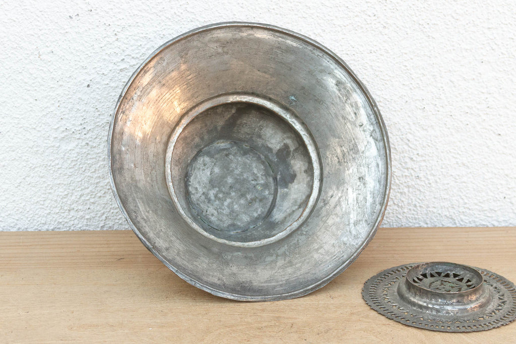 Silvered Lotus, Antique Tinned Copper Vessel