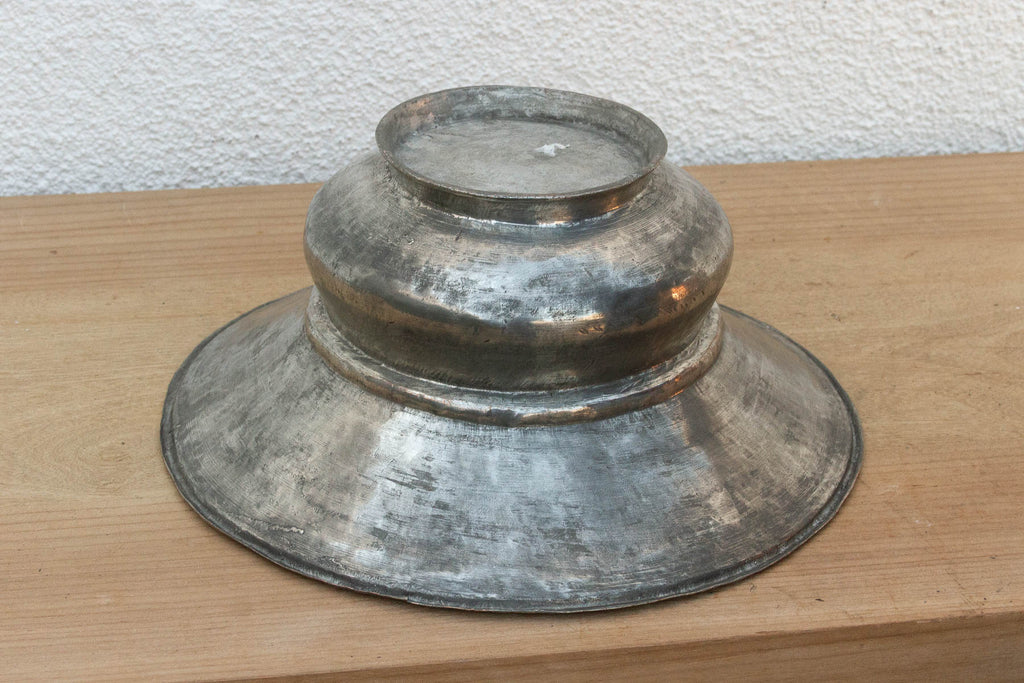 Silvered Lotus, Antique Tinned Copper Vessel