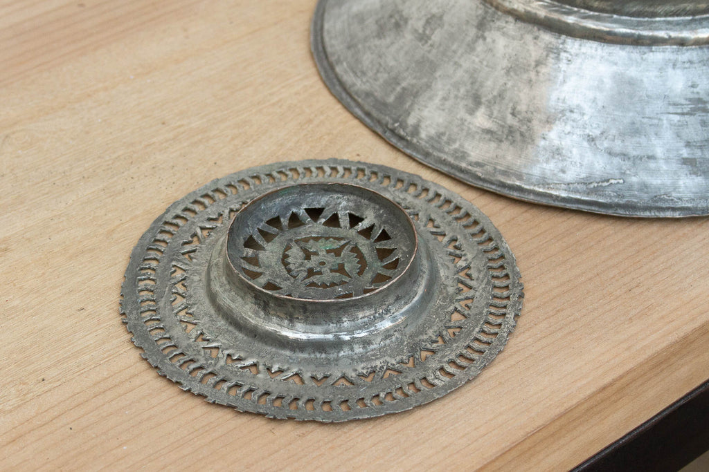 Silvered Lotus, Antique Tinned Copper Vessel