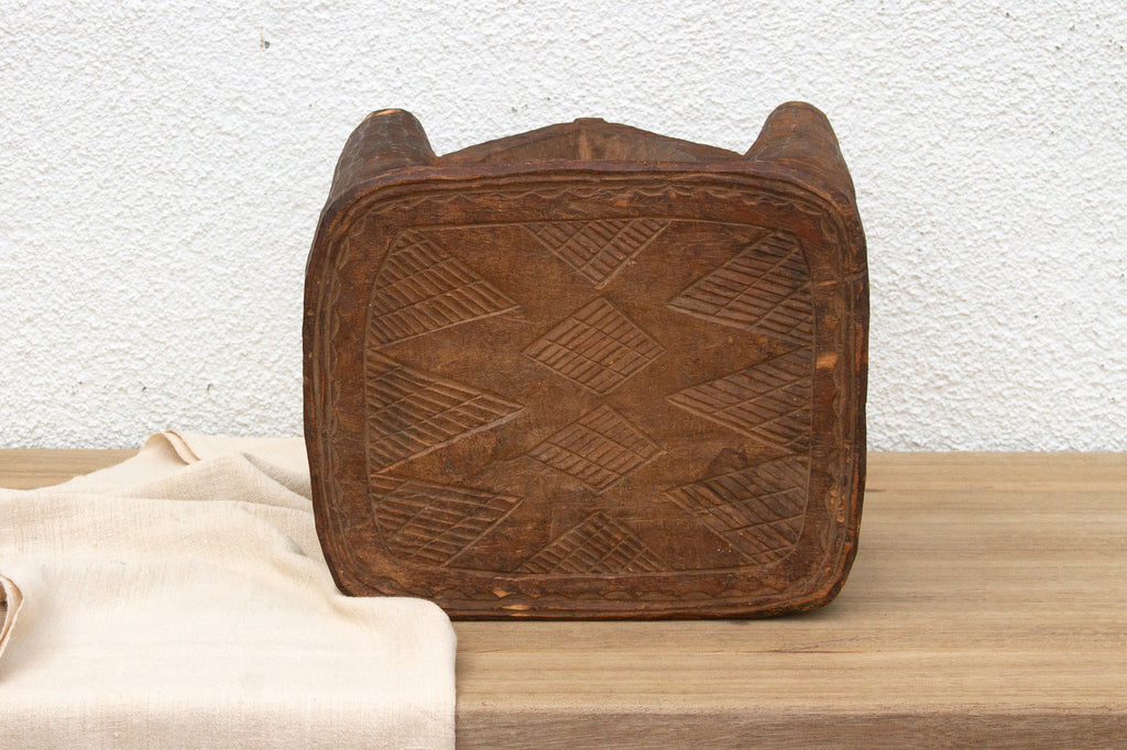 African Carved Stool, Sunstone Seat