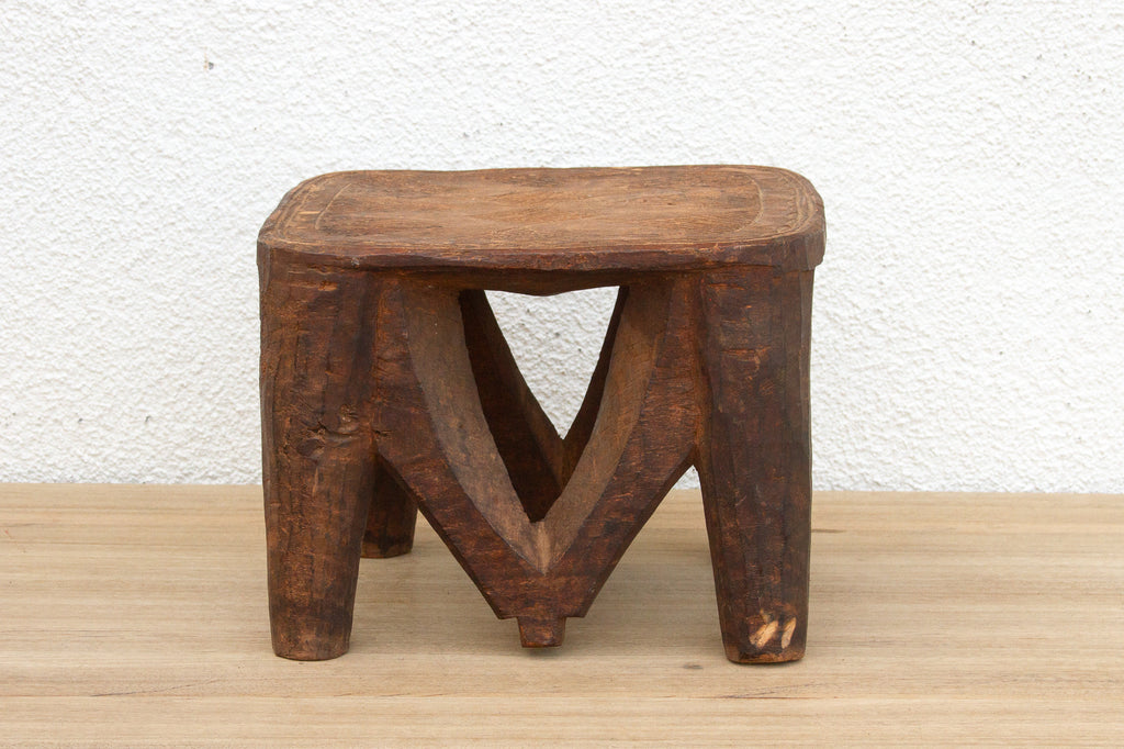 African Carved Stool, Sunstone Seat