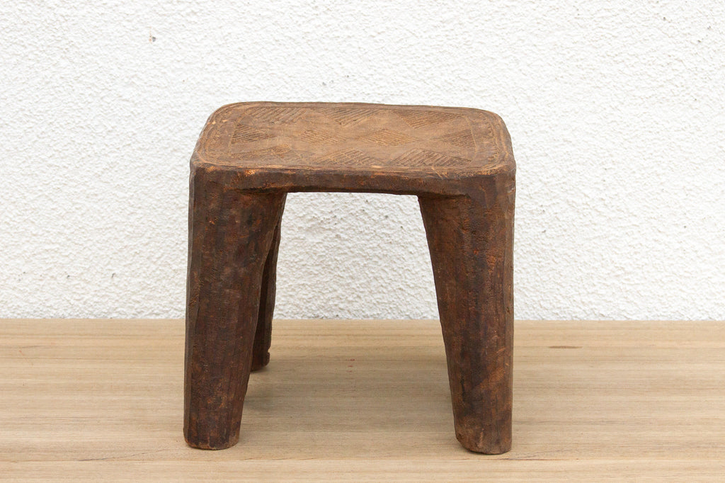 African Carved Stool, Sunstone Seat