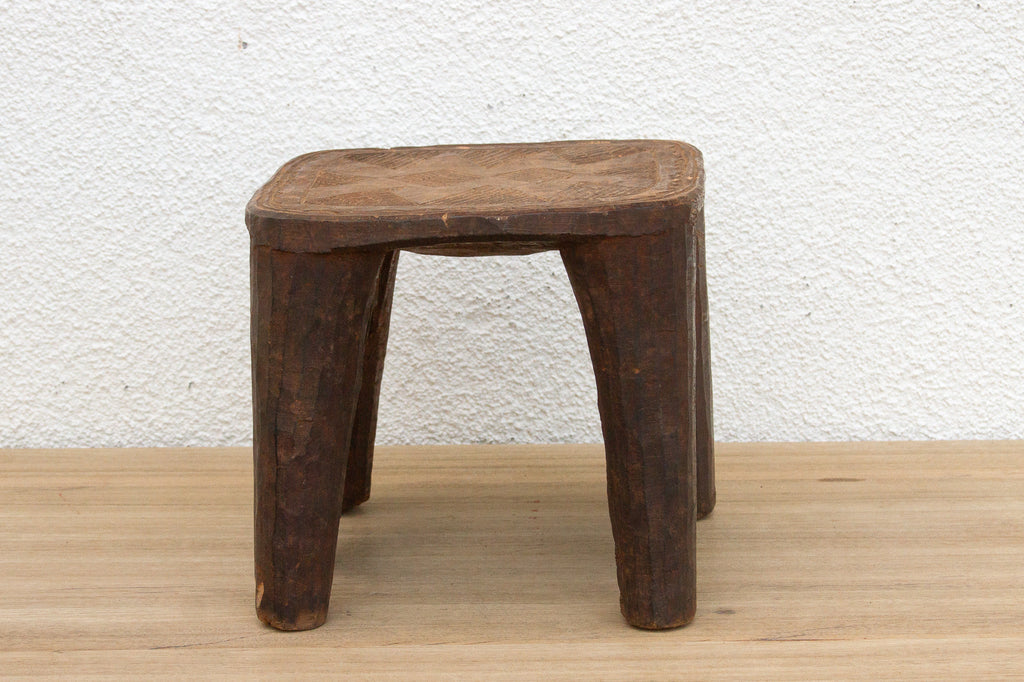 African Carved Stool, Sunstone Seat