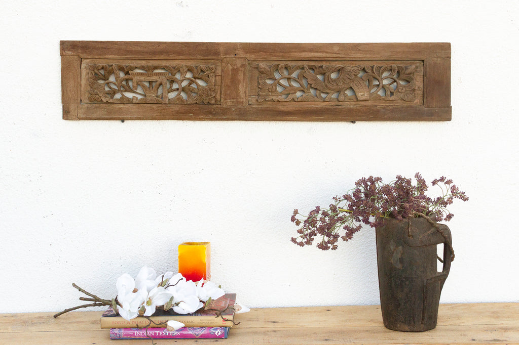 Small Double Botanical Antique Wood Panel