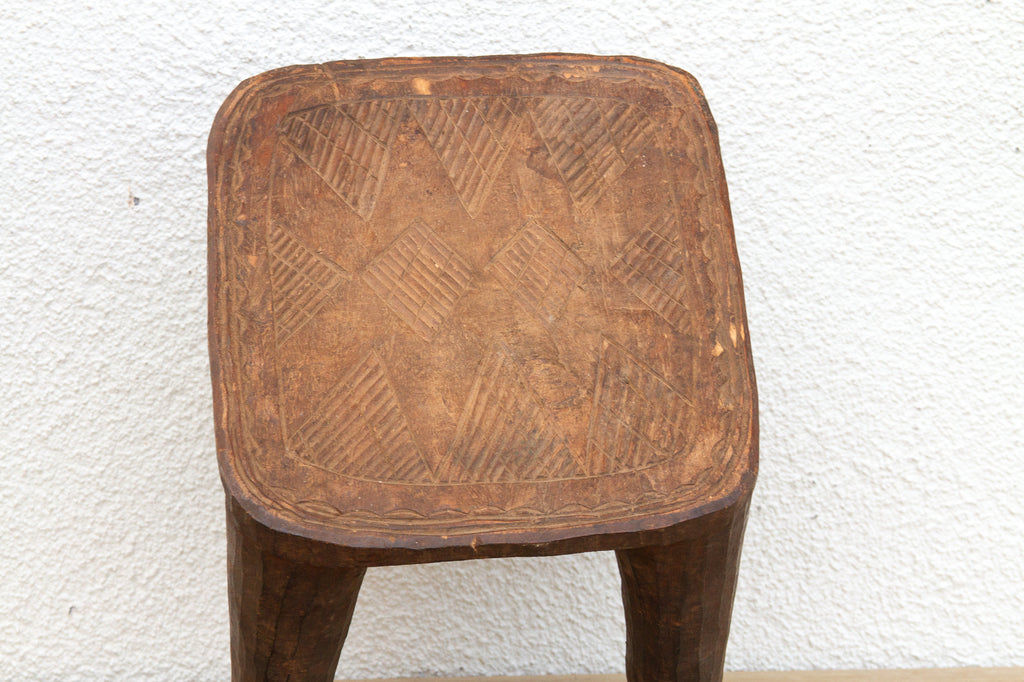 African Carved Stool, Sunstone Seat