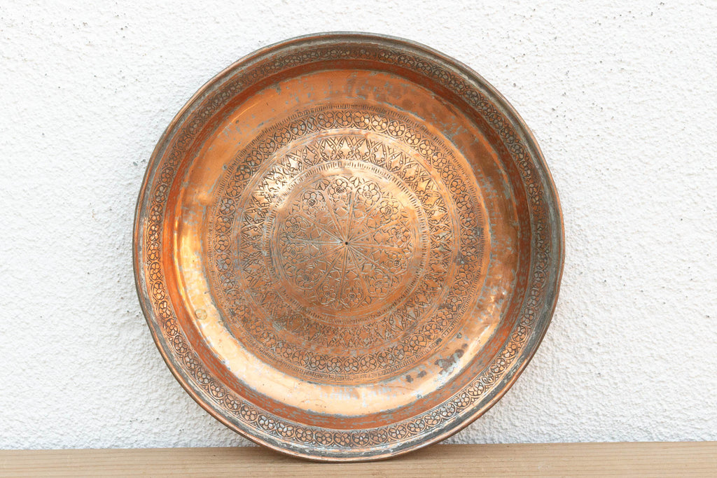 Antique Finely Engraved Copper Tray