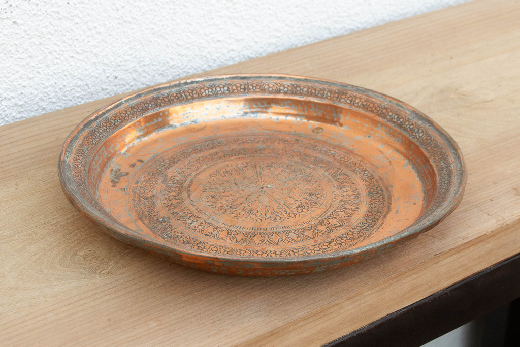 Antique Finely Engraved Copper Tray
