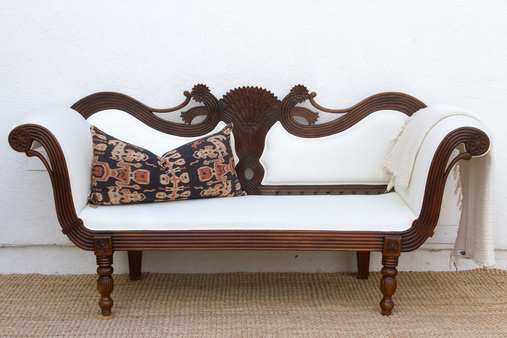 Rare Malabar Hand-Carved Upholstered Settee