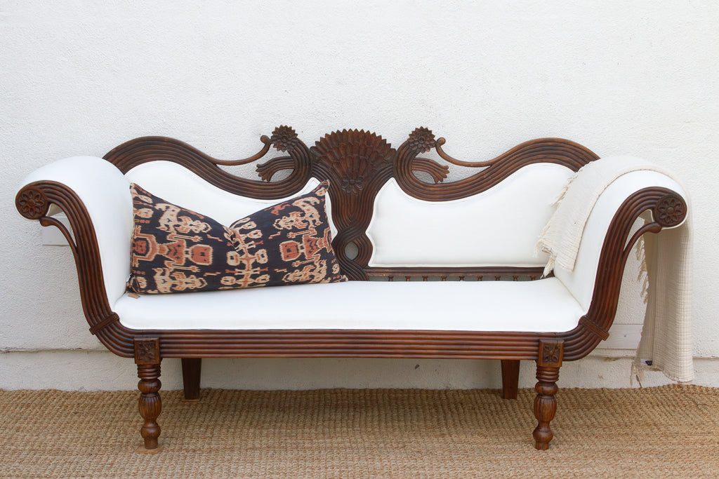 Rare Malabar Hand-Carved Upholstered Settee