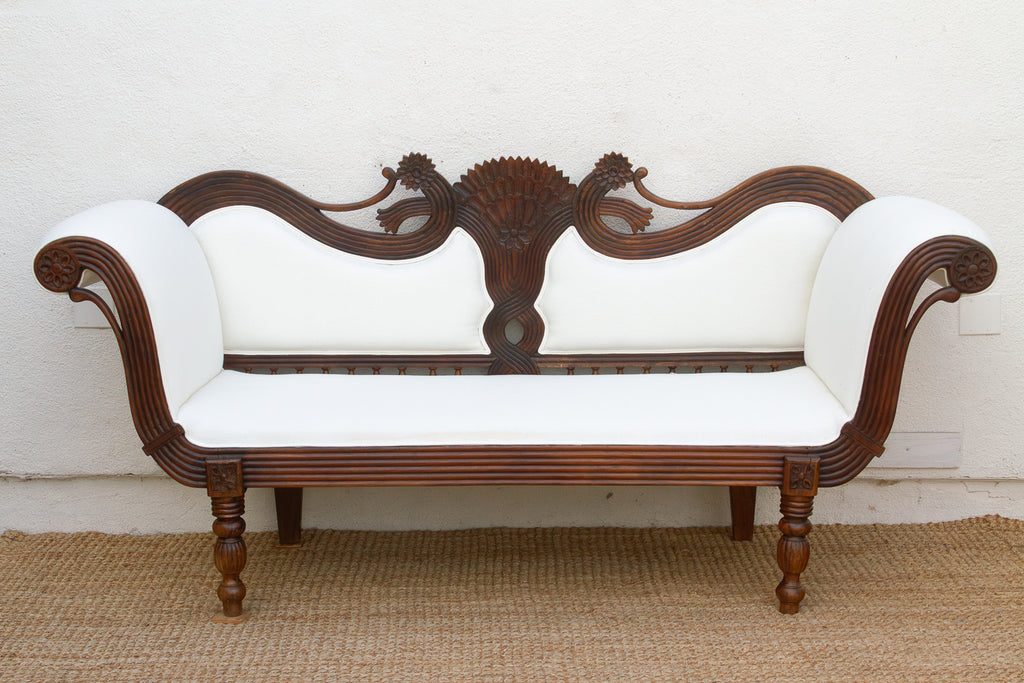 Rare Malabar Hand-Carved Upholstered Settee