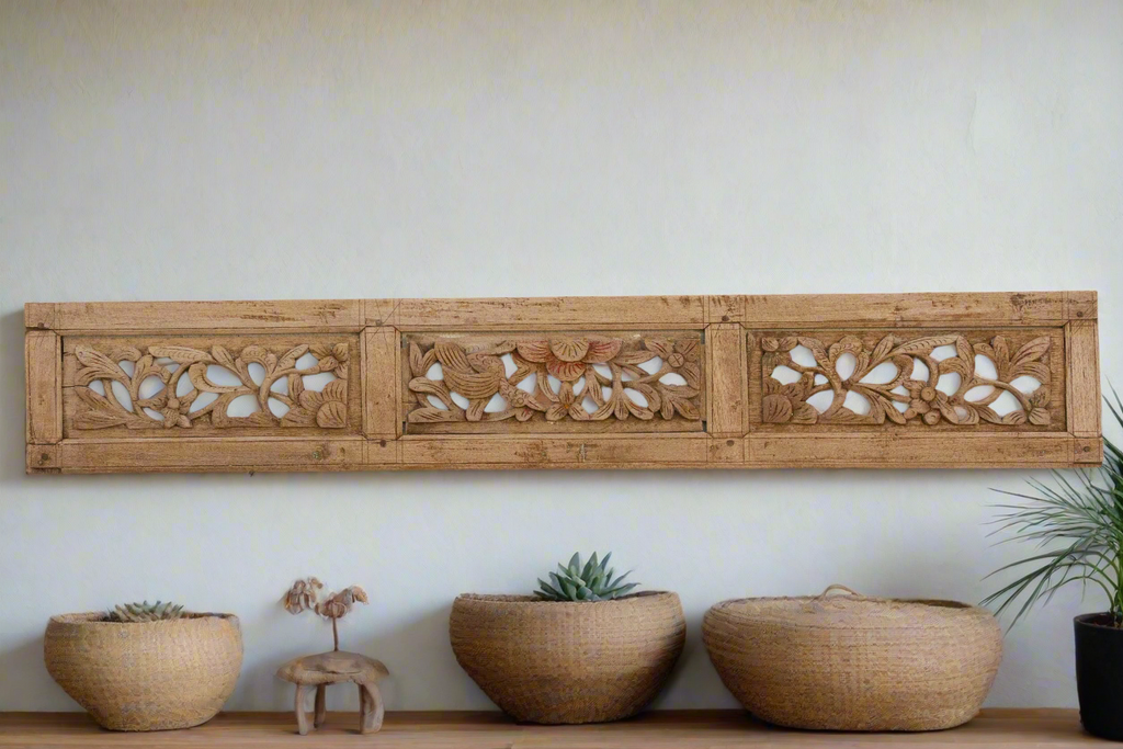 Lotus Bloom Antique Wood Carving