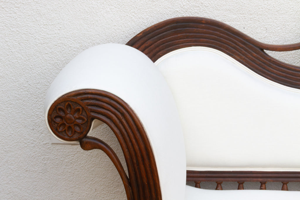 Rare Malabar Hand-Carved Upholstered Settee
