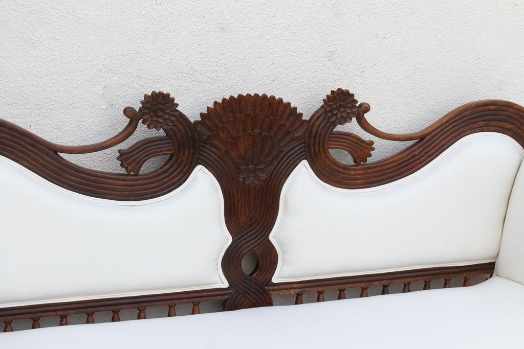 Rare Malabar Hand-Carved Upholstered Settee